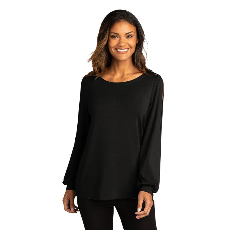 CAPELLA ALUMNI Ladies Luxe Knit Jewel Neck Top - Deep Black