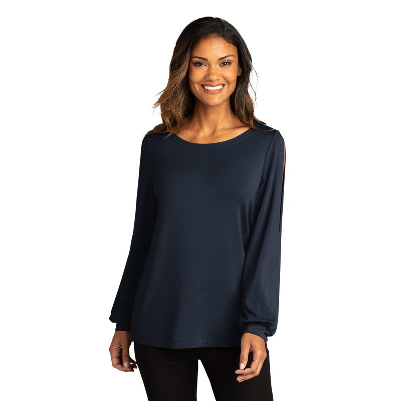 NEW CAPELLA Ladies Luxe Knit Jewel Neck Top - River Blue Navy