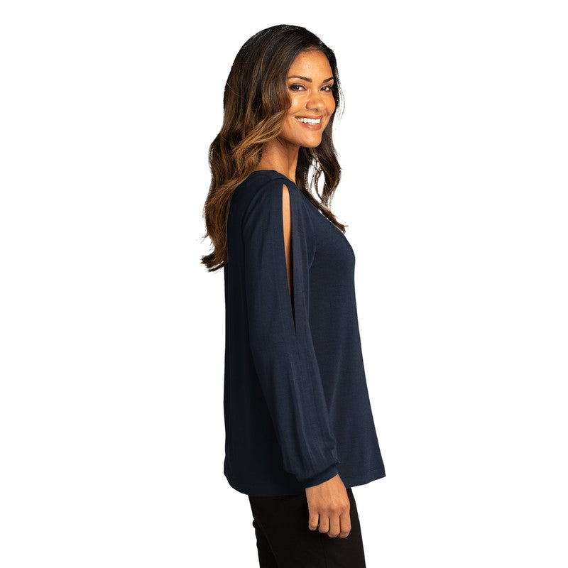 NEW CAPELLA Ladies Luxe Knit Jewel Neck Top - River Blue Navy