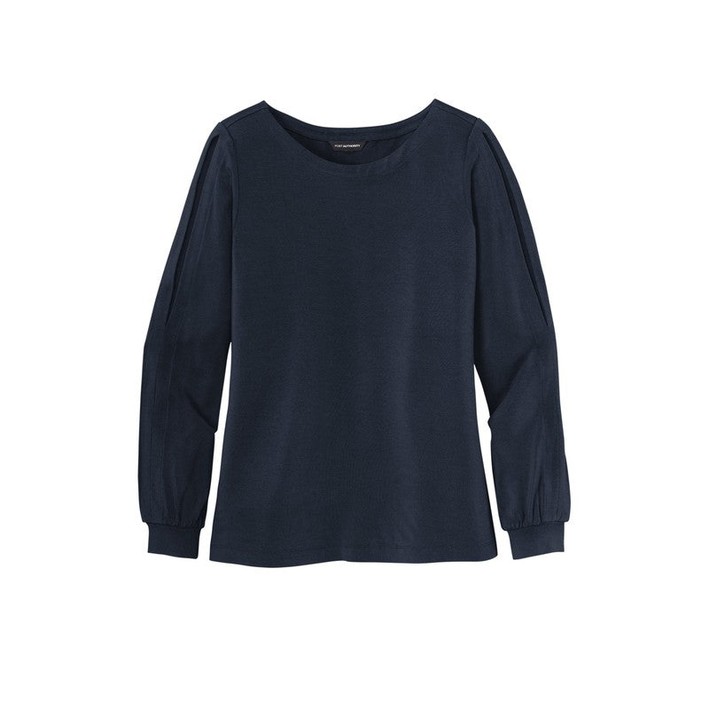 CAPELLA Ladies Luxe Knit Jewel Neck Top - River Blue Navy