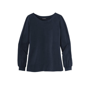 CAPELLA Ladies Luxe Knit Jewel Neck Top - River Blue Navy
