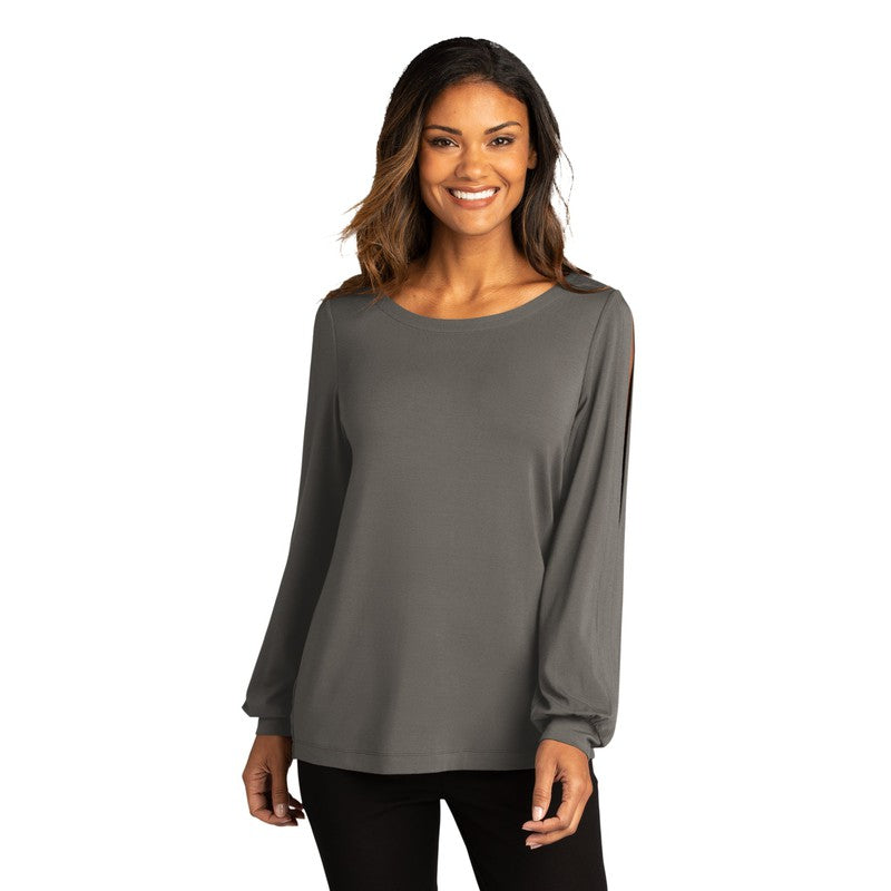 NEW CAPELLA Ladies Luxe Knit Jewel Neck Top - Sterling Grey