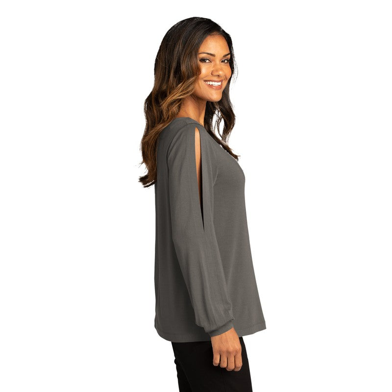 CAPELLA ALUMNI Ladies Luxe Knit Jewel Neck Top - Sterling Grey