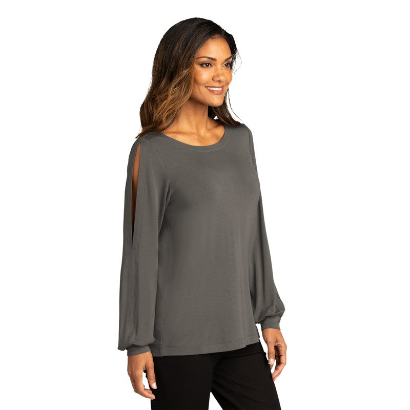 CAPELLA ALUMNI Ladies Luxe Knit Jewel Neck Top - Sterling Grey