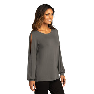 CAPELLA ALUMNI Ladies Luxe Knit Jewel Neck Top - Sterling Grey