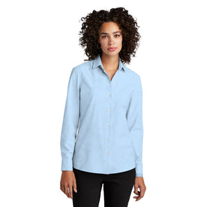 NEW CAPELLA Mercer+Mettle™ Women’s Long Sleeve Stretch Woven Shirt - Air Blue End On End