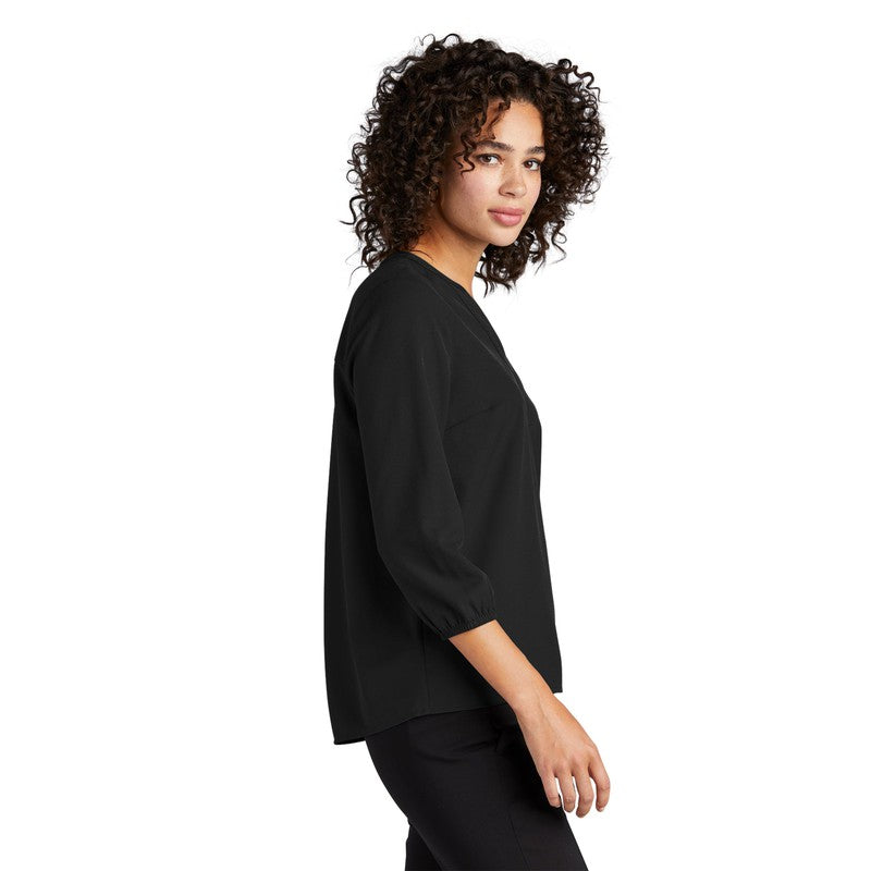 NEW CAPELLA Mercer+Mettle™ Women's Stretch Crepe 3/4-Sleeve Blouse - Deep Black