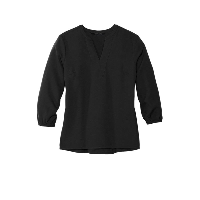 NEW CAPELLA Mercer+Mettle™ Women's Stretch Crepe 3/4-Sleeve Blouse - Deep Black