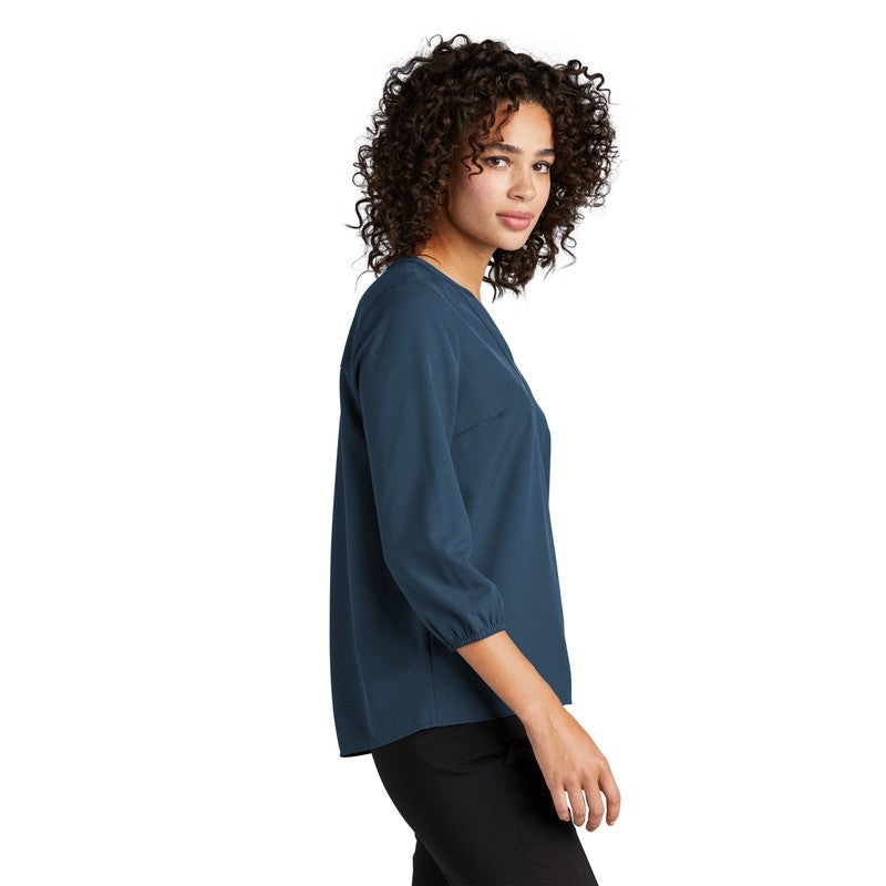 NEW CAPELLA Mercer+Mettle™ Women's Stretch Crepe 3/4-Sleeve Blouse - Insignia Blue