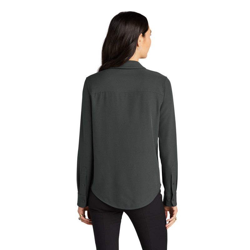 NEW CAPELLA Mercer+Mettle™ Women's Stretch Crepe Long Sleeve Camp Blouse - Anchor Grey