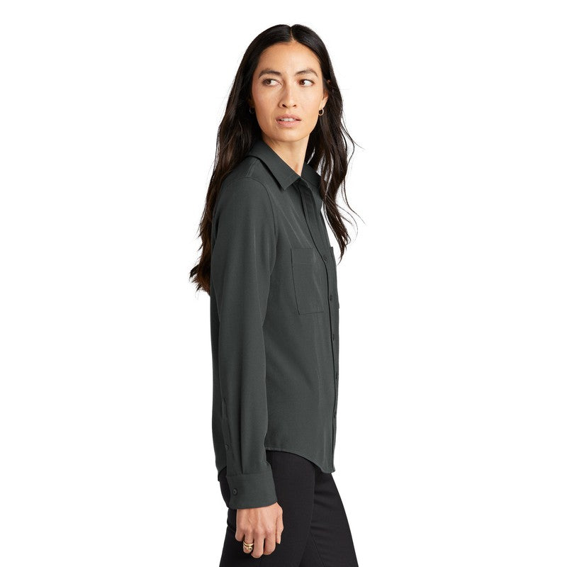 NEW CAPELLA Mercer+Mettle™ Women's Stretch Crepe Long Sleeve Camp Blouse - Anchor Grey