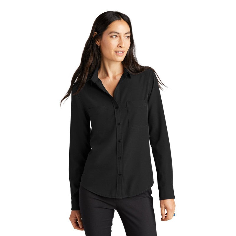 CAPELLA Mercer+Mettle™ Women's Stretch Crepe Long Sleeve Camp Blouse - Deep Black