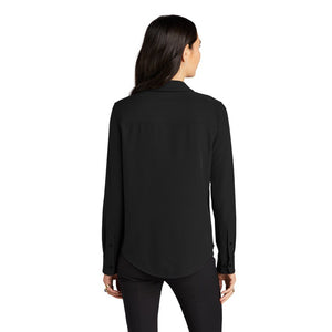 NEW CAPELLA Mercer+Mettle™ Women's Stretch Crepe Long Sleeve Camp Blouse - Deep Black