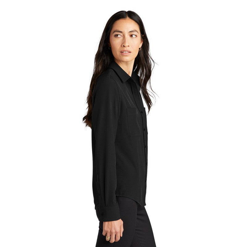 NEW CAPELLA Mercer+Mettle™ Women's Stretch Crepe Long Sleeve Camp Blouse - Deep Black