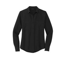 Load image into Gallery viewer, NEW CAPELLA Mercer+Mettle™ Women&#39;s Stretch Crepe Long Sleeve Camp Blouse - Deep Black