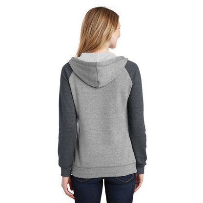 NEW CAPELLA District ® Women’s Lightweight Fleece Raglan Hoodie - Heathered Grey/ Heathered Charcoal