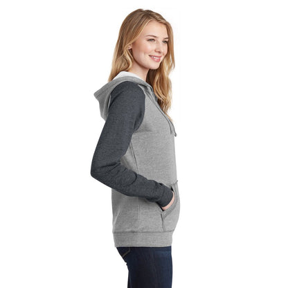 NEW CAPELLA District ® Women’s Lightweight Fleece Raglan Hoodie - Heathered Grey/ Heathered Charcoal