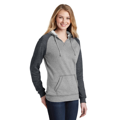 NEW CAPELLA District ® Women’s Lightweight Fleece Raglan Hoodie - Heathered Grey/ Heathered Charcoal