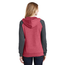 Load image into Gallery viewer, District ® Women’s Lightweight Fleece Raglan Hoodie - Heathered Red/ Heathered Charcoal