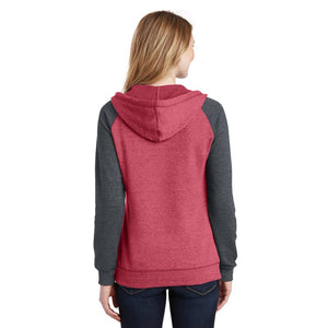 District ® Women’s Lightweight Fleece Raglan Hoodie - Heathered Red/ Heathered Charcoal