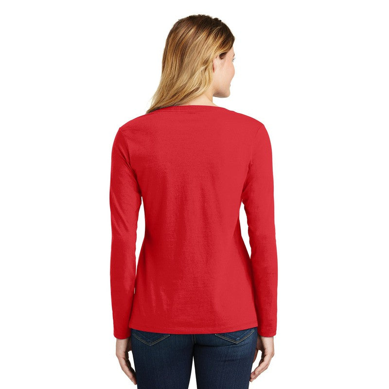 NEW Port & Company® Ladies Long Sleeve Fan Favorite™ V-Neck Tee - Bright Red