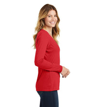 Load image into Gallery viewer, Port &amp; Company® Ladies Long Sleeve Fan Favorite™ V-Neck Tee - Bright Red