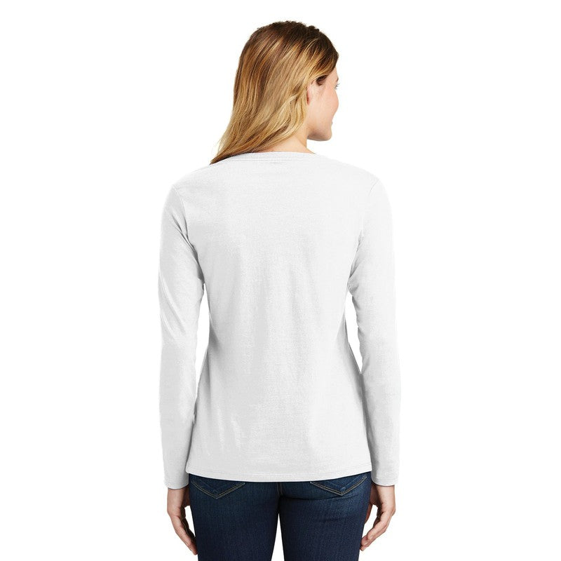 NEW CAPELLA Port & Company® Ladies Long Sleeve Fan Favorite™ V-Neck Tee - White