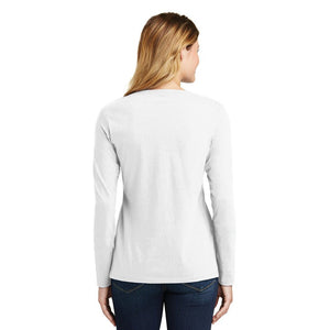 Port & Company® Ladies Long Sleeve Fan Favorite™ V-Neck Tee - White