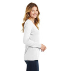 CAPELLA Port & Company® Ladies Long Sleeve Fan Favorite™ V-Neck Tee - White