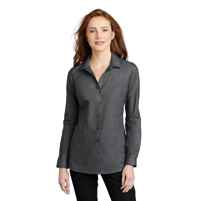 CAPELLA Port Authority ® Ladies Pincheck Easy Care Shirt - Black/ Grey Steel
