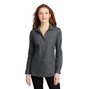 Port Authority ® Ladies Pincheck Easy Care Shirt - Black/ Grey Steel