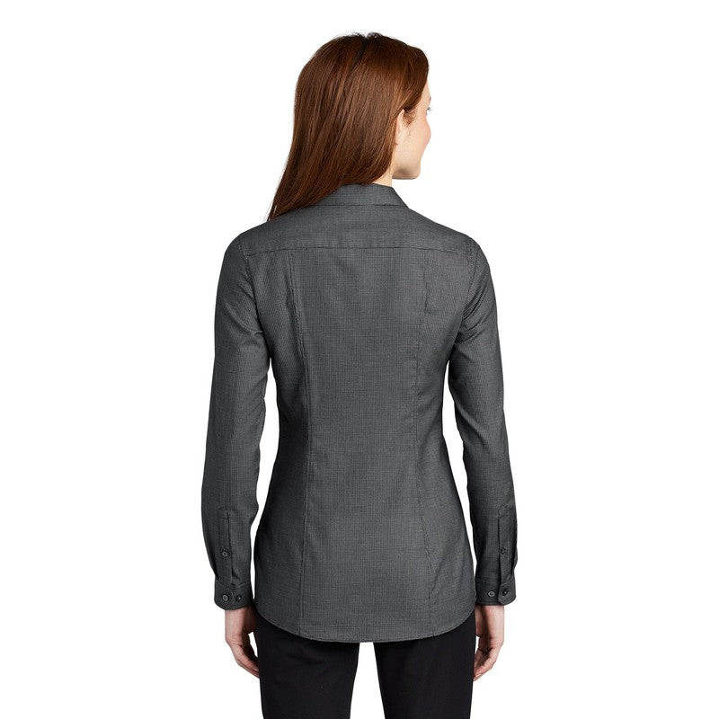 CAPELLA Port Authority ® Ladies Pincheck Easy Care Shirt - Black/ Grey Steel