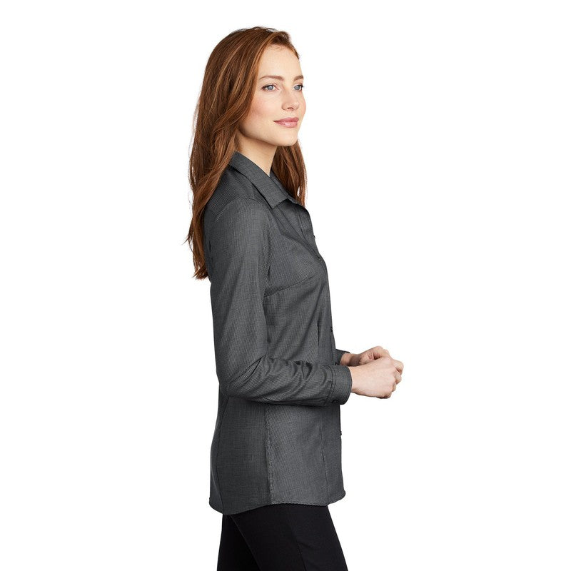 NEW Port Authority ® Ladies Pincheck Easy Care Shirt - Black/ Grey Steel