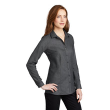 Load image into Gallery viewer, Port Authority ® Ladies Pincheck Easy Care Shirt - Black/ Grey Steel