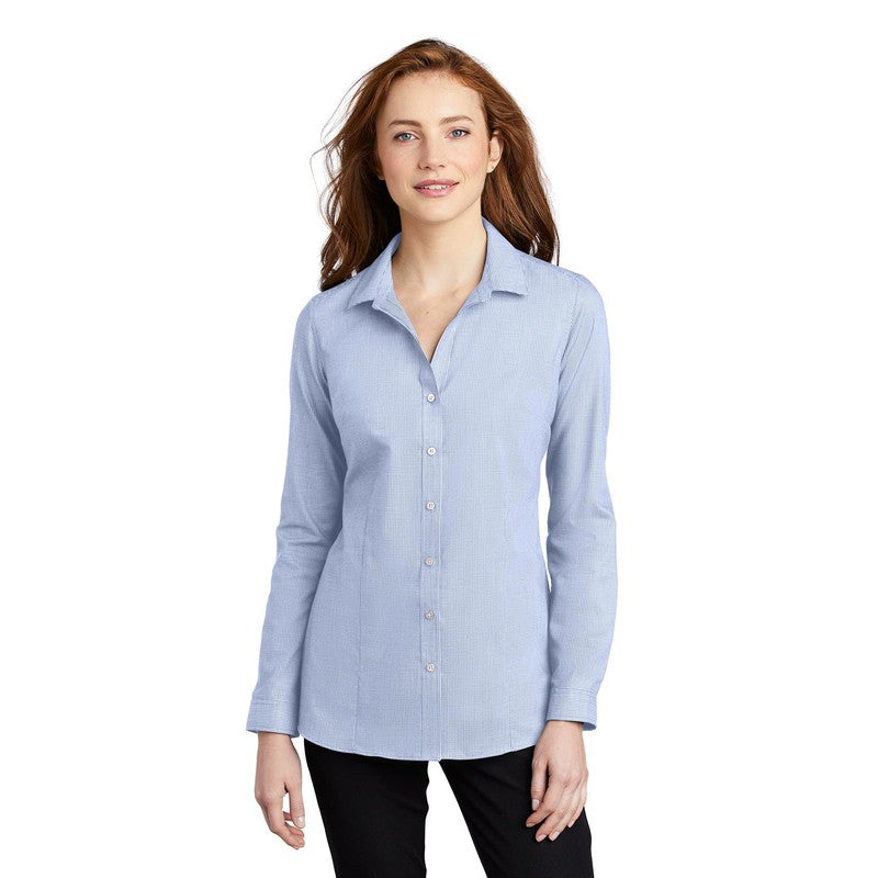 NEW CAPELLA Port Authority ® Ladies Pincheck Easy Care Shirt - Blue Horizon/ White