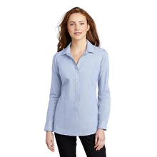 Load image into Gallery viewer, Port Authority ® Ladies Pincheck Easy Care Shirt - Blue Horizon/ White
