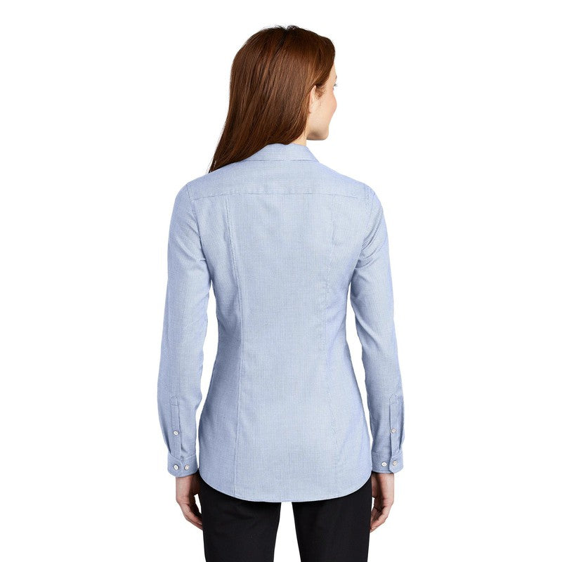 NEW CAPELLA Port Authority ® Ladies Pincheck Easy Care Shirt - Blue Horizon/ White