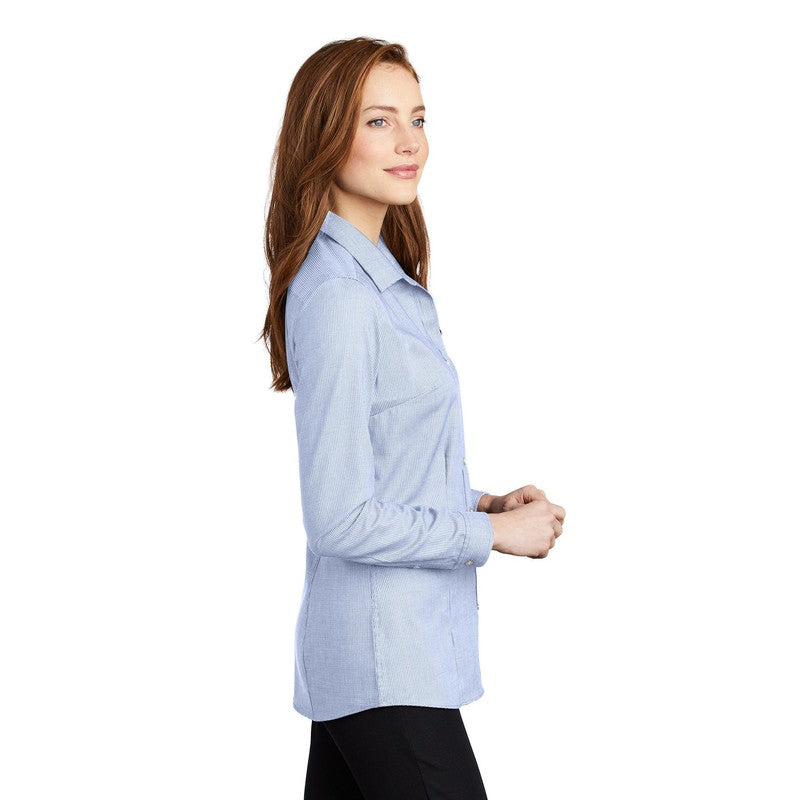 NEW CAPELLA Port Authority ® Ladies Pincheck Easy Care Shirt - Blue Horizon/ White