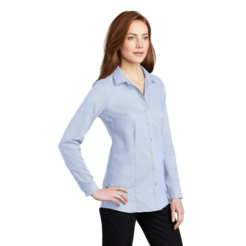 NEW CAPELLA Port Authority ® Ladies Pincheck Easy Care Shirt - Blue Horizon/ White