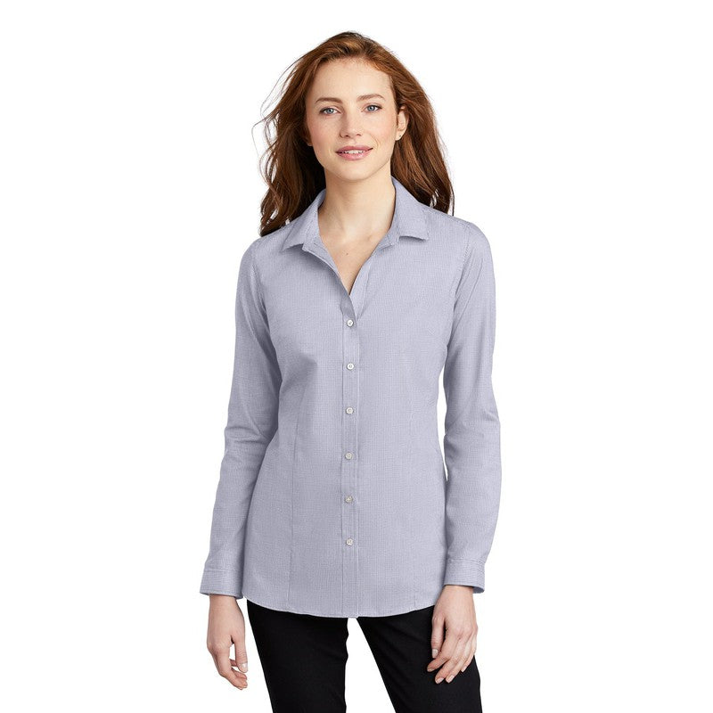 NEW CAPELLA Port Authority ® Ladies Pincheck Easy Care Shirt - Gusty Grey/ White