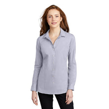 Load image into Gallery viewer, Port Authority ® Ladies Pincheck Easy Care Shirt - Gusty Grey/ White