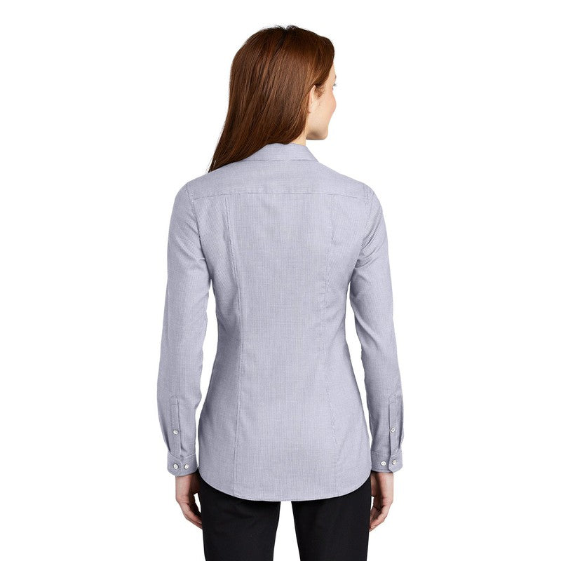 NEW CAPELLA Port Authority ® Ladies Pincheck Easy Care Shirt - Gusty Grey/ White