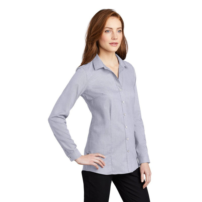 NEW CAPELLA Port Authority ® Ladies Pincheck Easy Care Shirt - Gusty Grey/ White