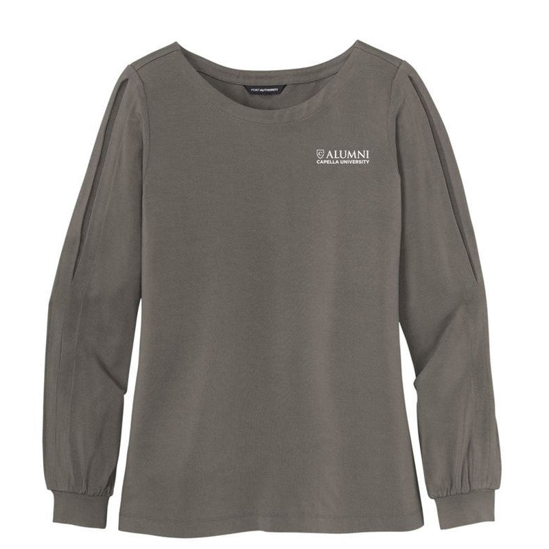 CAPELLA ALUMNI Ladies Luxe Knit Jewel Neck Top - Sterling Grey