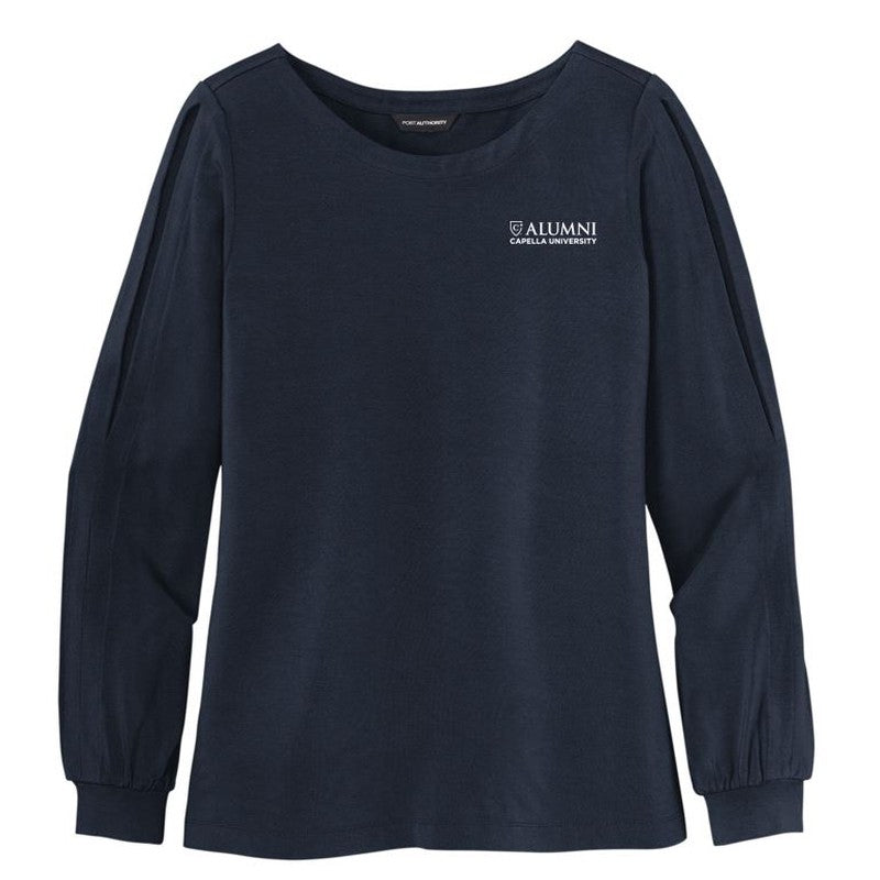 CAPELLA ALUMNI Ladies Luxe Knit Jewel Neck Top - River Blue Navy